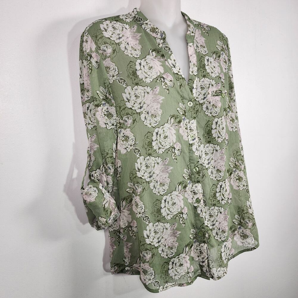 Kut from the Kloth Women's Jasmine Chiffon Button Up Shirt Green Floral Small - Picture 6 of 10